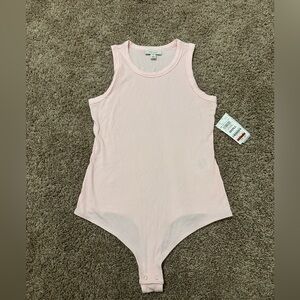 ON 34th NWT Pink Ribbed Stretchy Bodysuit with Tank-Style Cut Thong Size SM